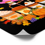 フラミンゴ着用ハット秋コーヒーカップ愛好家 ポスター (角)