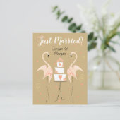フラミンゴ結婚のたった今結婚しました名ポートレート ポストカード (スタンド正面)