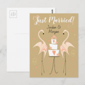 フラミンゴ結婚のたった今結婚しました名ポートレート ポストカード (正面/裏面)