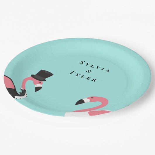 フラミンゴ結婚の名前 ペーパープレート (アングル)