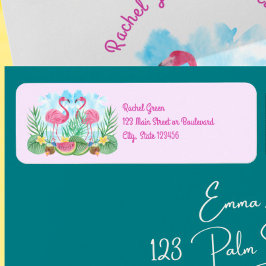 フラミンゴ結婚ピンク戻り ラベル