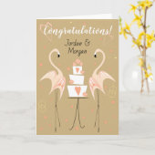 フラミンゴ結婚氏のお祝いの名前 カード (黄色い花)