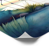 フラミンゴ絵画スの群れの水色1:1 ポスター (角)