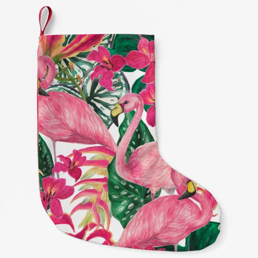 フラミンゴ絵画付き水彩継ぎ目無し模様 スモールクリスマスストッキング (正面)