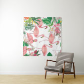 フラミンゴ絵画付き水彩継ぎ目無し模様 タペストリー (インサイチュ(横))