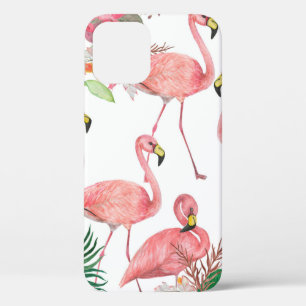 フラミンゴ絵画付き水彩継ぎ目無し模様 iPhone 12ケース