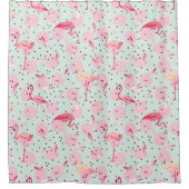 フラミンゴ羽(水玉模様) シャワーカーテン (正面)