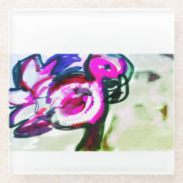 フラミンゴ花の喜び ガラスコースター