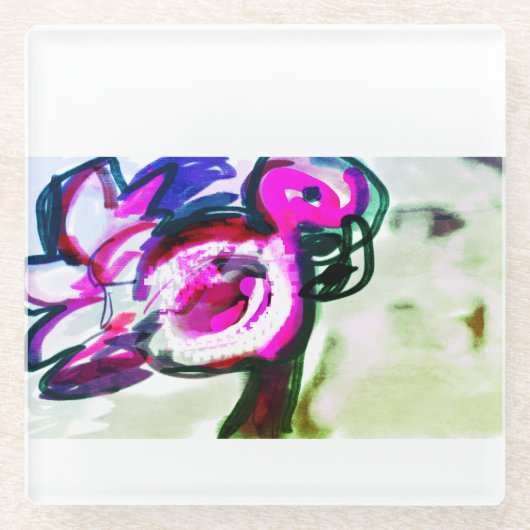 フラミンゴ花の喜び ガラスコースター (正面)