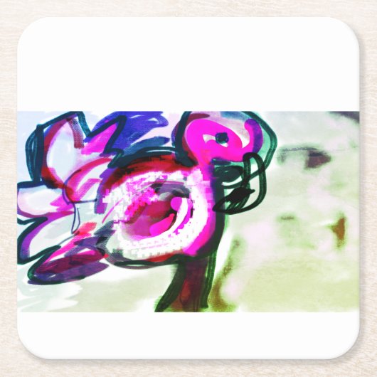 フラミンゴ花の喜び スクエアペーパーコースター (正面)