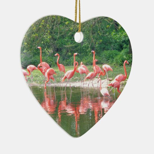 フラミンゴ行で湖の春,鳥ピンク野生動物 セラミックオーナメント (右)
