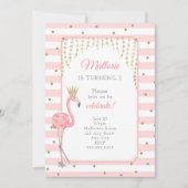 フラミンゴ誕生日パーティーの招待、ピンクの金ゴールド 招待状 (正面)