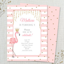 フラミンゴ誕生日パーティーの招待、ピンクの金ゴールド 招待状