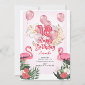 フラミンゴ誕生日パーティーの招待， 18誕生日 招待状 (正面)