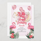 フラミンゴ誕生日パーティーの招待， 18誕生日 招待状 (正面/裏面)