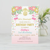 フラミンゴ誕生日パーティーへの招待トロピカルハワイ 招待状 (スタンド正面)