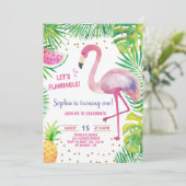 フラミンゴ誕生日パーティー熱帯少女プールパーティー 招待状 (スタンド正面)