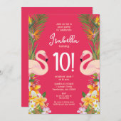 フラミンゴ誕生日パーティー 招待状 (正面/裏面)