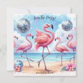 フラミンゴ誕生日ビーチパーティの招待状 招待状 (正面)