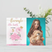 フラミンゴ誕生日フォト招待状 招待状 (スタンド正面)