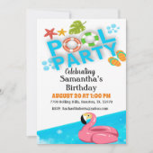 フラミンゴ誕生日プールパーティの招待状 招待状 (正面)