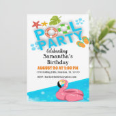 フラミンゴ誕生日プールパーティの招待状 招待状 (スタンド正面)