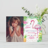フラミンゴ誕生日プールパーティートロピカルガール写真 招待状 (スタンド正面)