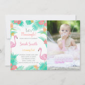 フラミンゴ誕生日招待状と写真 招待状 (正面)