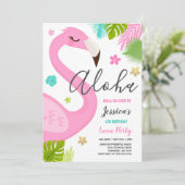 フラミンゴ誕生日招待状ハワイアンルアウ(ハワイ式宴会)パーティー 招待状 (スタンド正面)