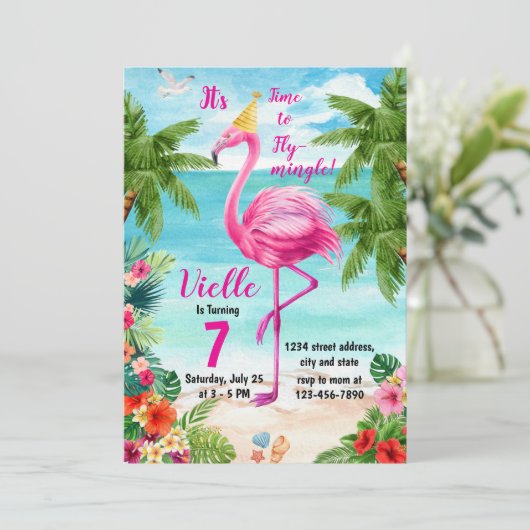 フラミンゴ誕生日招待状フラミンゴ誕生日 招待状 (スタンド正面)