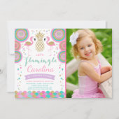 フラミンゴ誕生日招待状局所パーティー招待状 招待状 (正面)