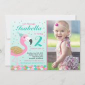 フラミンゴ誕生日招待状局所プールパーティー 招待状 (正面)