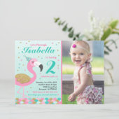 フラミンゴ誕生日招待状局所プールパーティー 招待状 (スタンド正面)