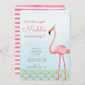 フラミンゴ誕生日招待状 招待状 (正面/裏面)