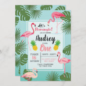 フラミンゴ誕生日招待状 招待状 (正面/裏面)