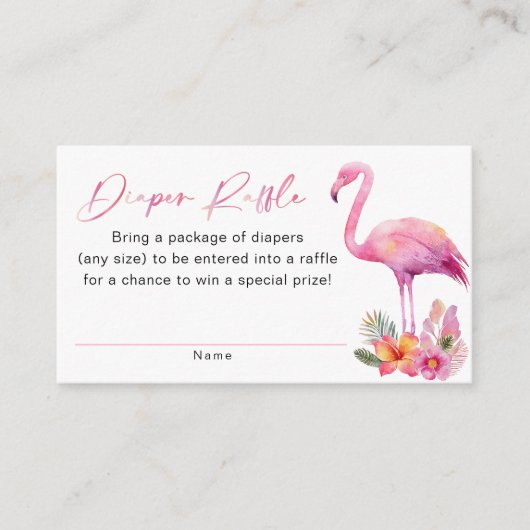 フラミンゴ赤ちゃんシャワーおむつラッフルカード エンクロージャーカード (正面)