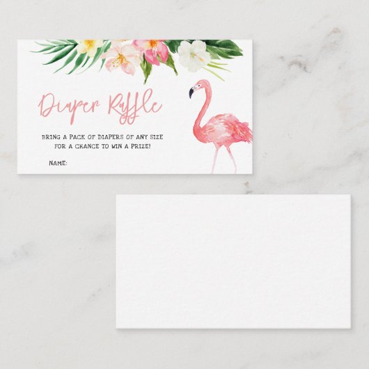 フラミンゴ赤ちゃんシャワーおむつラッフル 名刺 (正面/裏面)