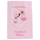 フラミンゴ赤ちゃんシャワーかわいいトロピカル ミディアムペーパーバッグ (正面)