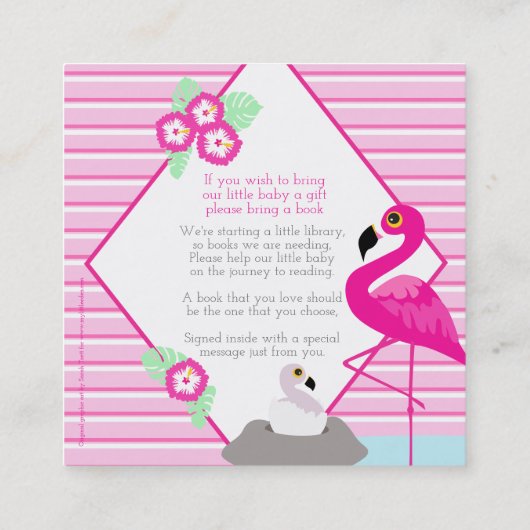 フラミンゴ赤ちゃんシャワーブックギフトのリクエストカード スクエア名刺 (裏面)