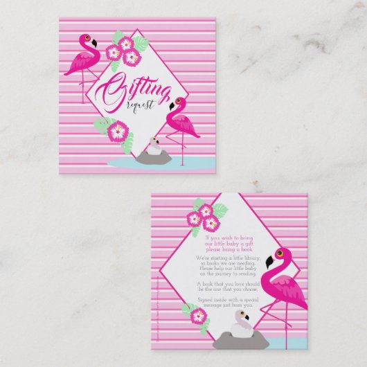 フラミンゴ赤ちゃんシャワーブックギフトのリクエストカード スクエア名刺 (正面/裏面)