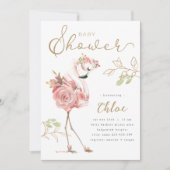 フラミンゴ赤ちゃんシャワーモダン、フローラピンクフラミンゴ 招待状 (正面)