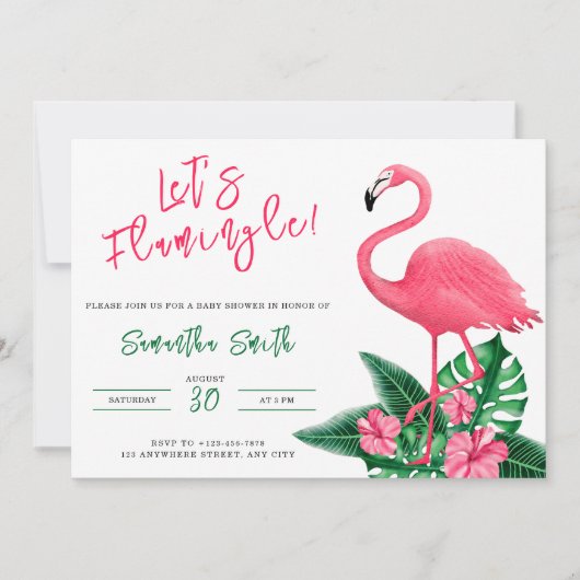 フラミンゴ赤ちゃんシャワー – フラミングルしよう！ 招待状 (正面)