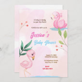 フラミンゴ赤ちゃんシャワー 招待状 (正面/裏面)