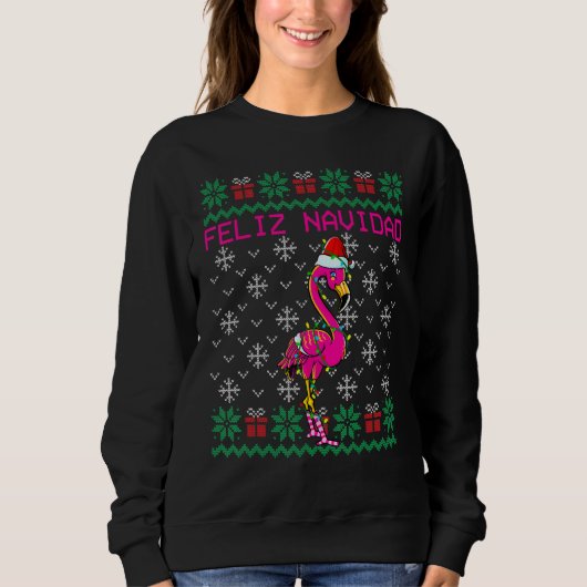 フラミンゴ醜いクリスマスセーターFeliz Navidad スウェットシャツ (正面)