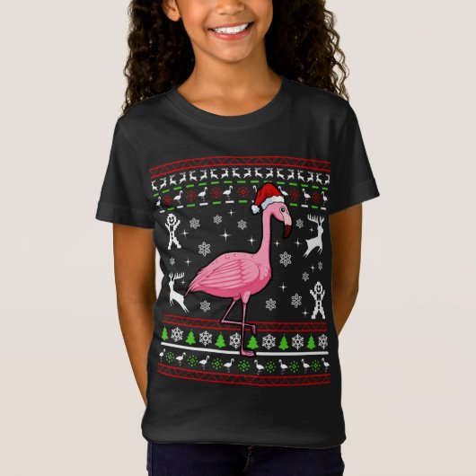 フラミンゴ醜いクリスマスパジャマかわいい鳥の動物X- Tシャツ (正面)