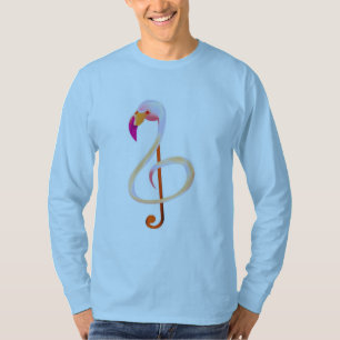 フラミンゴ音楽ノートの長袖のTシャツ Tシャツ