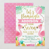 フラミンゴ風船七歳 招待状 (正面/裏面)