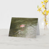 フラミンゴ食べ物を与えのサンキューカード カード (黄色い花)