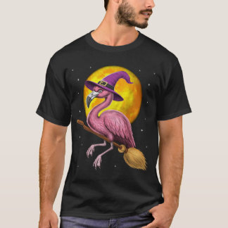 フラミンゴ魔女のほうき乗り Tシャツ