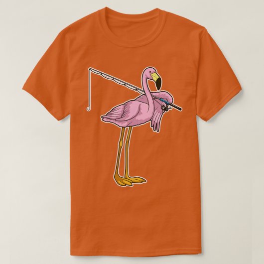 フラミンゴ魚釣りフィッシャー魚釣り棒 Tシャツ (デザイン正面)